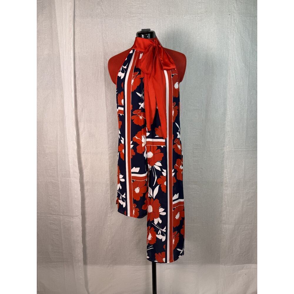 New York and Company Wrap Dress Womens Size Medium Red Blue Floral Swing C966